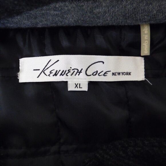 Kenneth Cole Black Coat Wool Blend Zip Button Hooded Quilted Lining Size XL - Picture 5 of 9